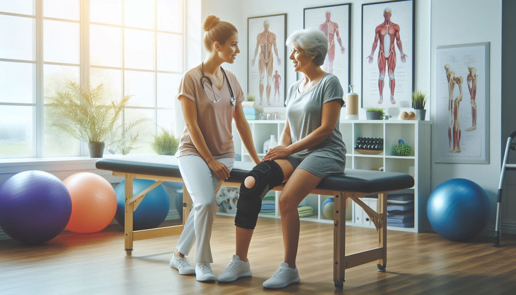 Physical Therapist Treating Client After Knee Replacement Surgery